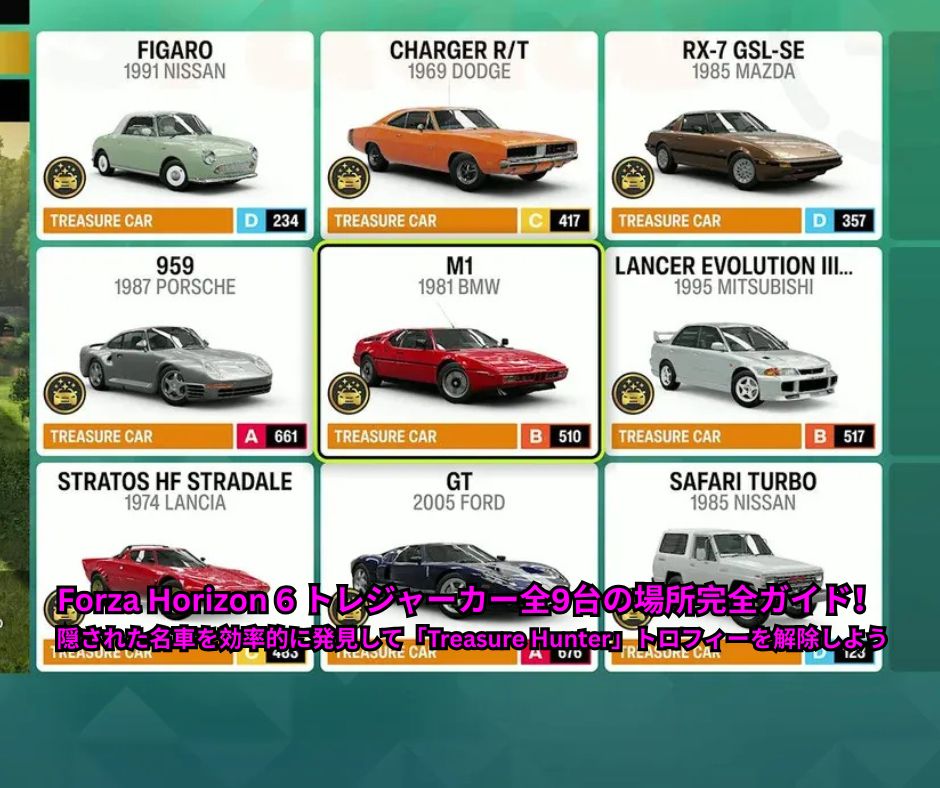 Forza Horizon 6 トレジャーカー全9台の場所完全ガイド！ 隠された名車を効率的に発見して「Treasure Hunter」トロフィーを解除しよう